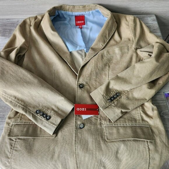 Izod Mens XL Corduroy Blazer Jacket Cedarwood Khaki Tan New With Tags - Picture 13 of 16